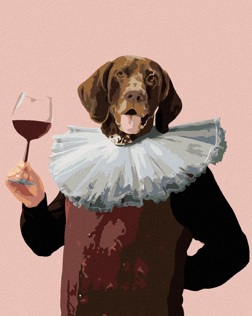Zuty - Malen nach Zahlen - KÖNIGLICHER HUND UND EIN GLAS WEIN, 40x50 cm, mit Keilrahmen (bereits gespannt)