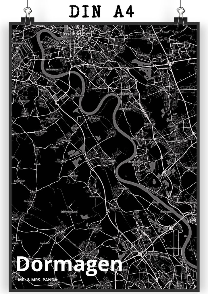 Mr. & Mrs. Panda Bild Dormagen DIN A4 - Geschenk, drucke, Plakat, wanddeko, Wandbild, Stadt Dorf Karte Landkarte Map Stadtplan, Posterdruck