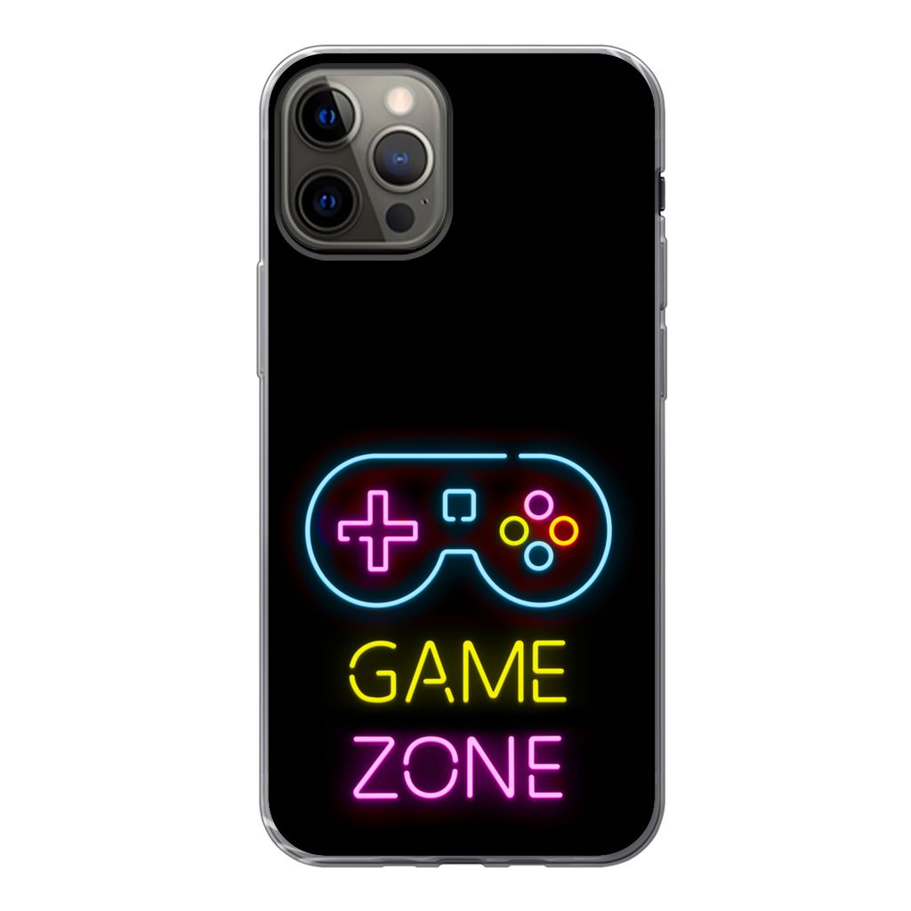 MuchoWow Handyhülle Schutzhülle Hülle für iPhone 13 Pro Controller - Spiel - Neon - Schwarz - Zitate - Spielzone Silikon Softcase Handy Hüll...
