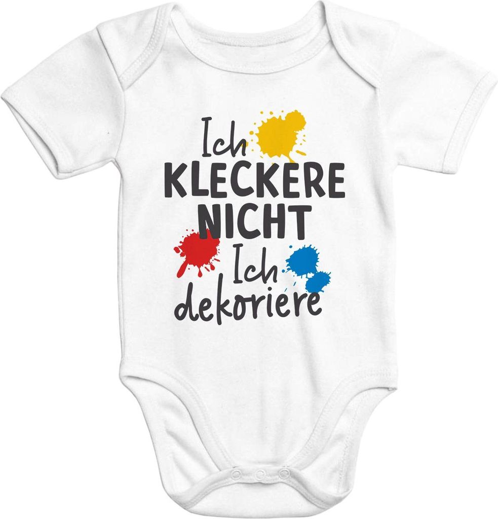 Kurzarm Baby Body Ich kleckere nicht ich dekoriere Spruch lustig Onesie Baumwolle Moonworks weiß 12-18 Monate