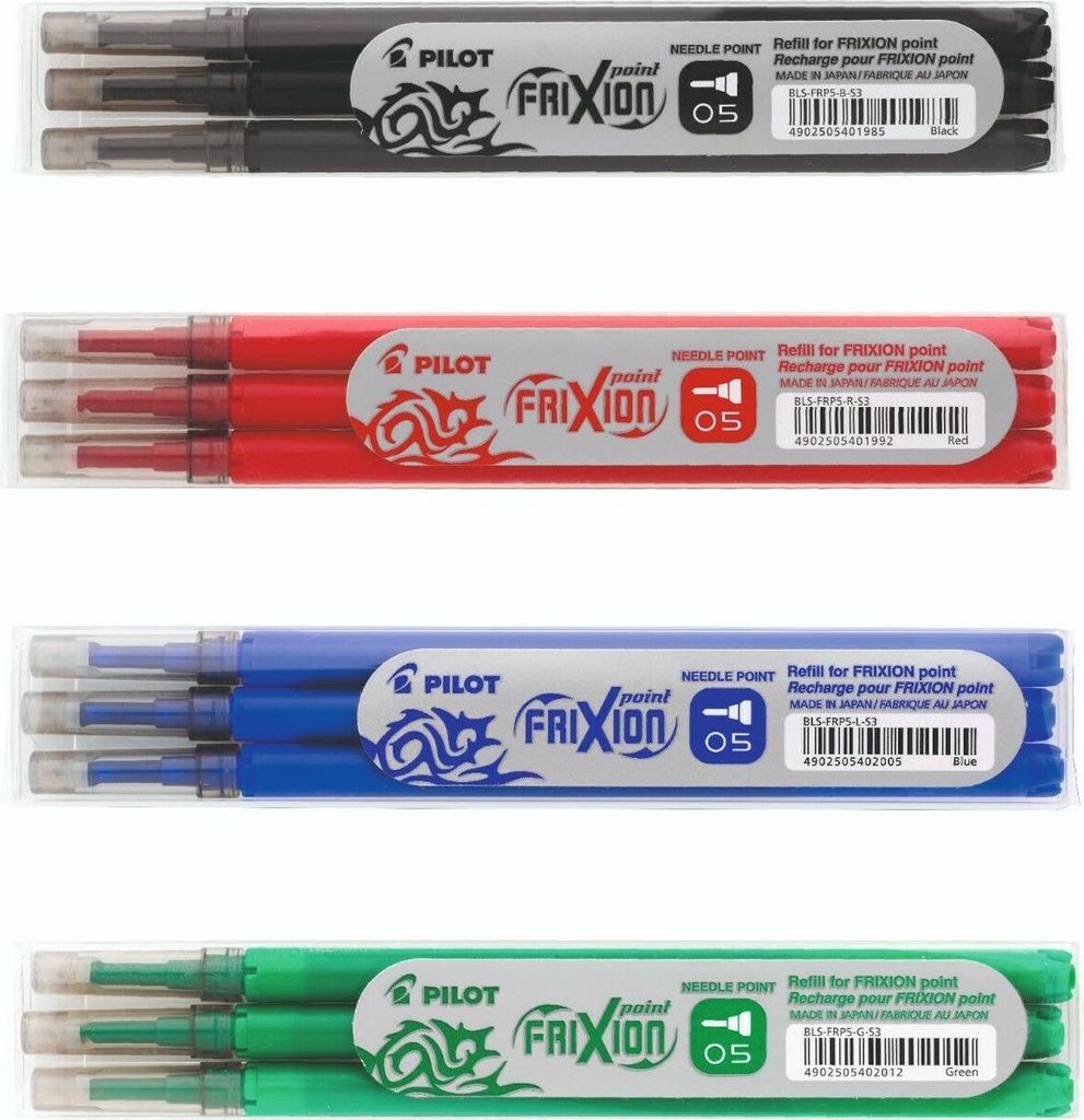 Pilot Frixion Point Ersatzminen 0.5 -3x schwarz, 3x rot, 3x blau, 3x grün