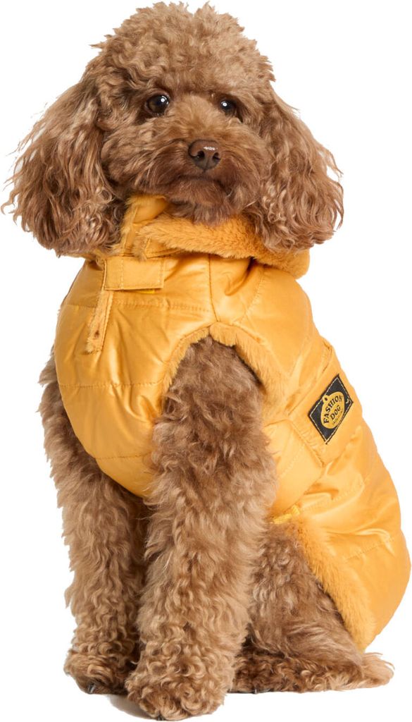 Fashion Dog Hunde-Steppmantel mit abnehmbarer Kapuze - Ocker-Gelb - 47 cm