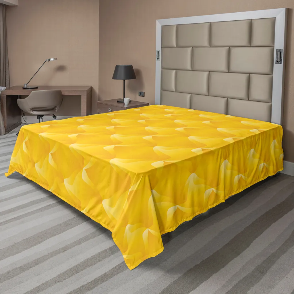 ABAKUHAUS Lenzuolo giallo, design astratto, linee curve sfumate, motivi variabili, stampa monocolore, lenzuolo superiore morbido e confortevole per un letto decorativo, 1 pezzo, 260 cm x 228 cm, giallo