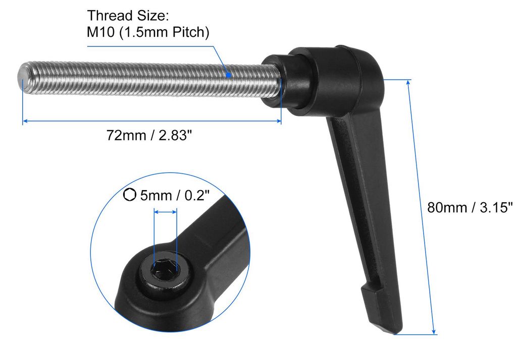 2 Stš¹ck Klemmhebel Griff M10 x 72mm Au?engewinde Schraube Edelstahl 304 mit Zinklegierung Verstellbare Handgriff Spannhebel fš¹r Werkzeugmasch...