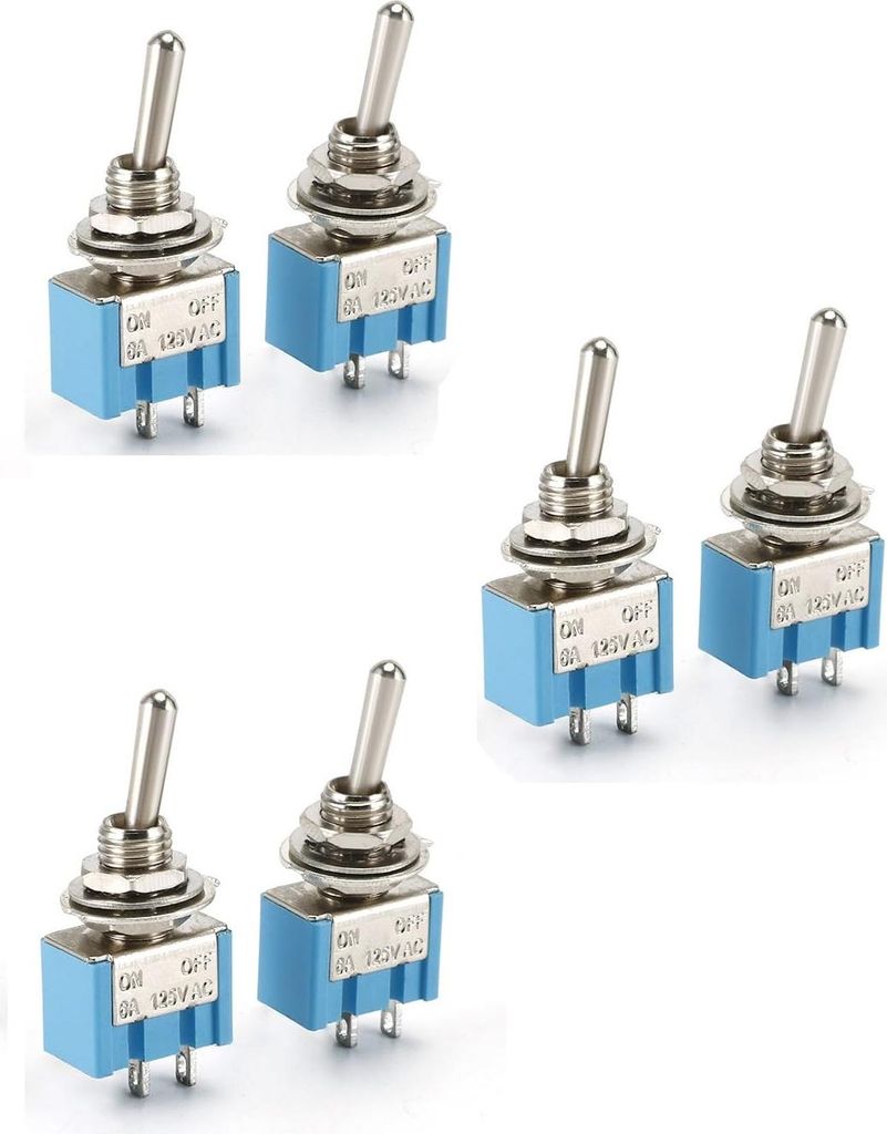 6 Pack Blaue Kippschalter, 2-polig 2-Position 250V 3A Kippschalter für Autos, Häuser & Industriegeräte