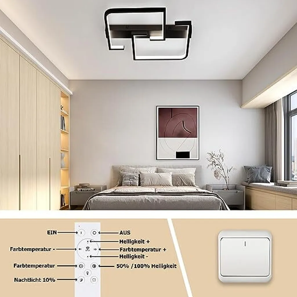 ZMH Lampe de Salon LED 60CM Dimmable Télécommande - Plafonnier Blanc