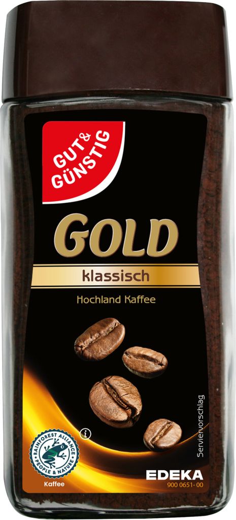 Gut & Günstig Gold löslicher Bohnenkaffee klassisch 3er Produktbild 