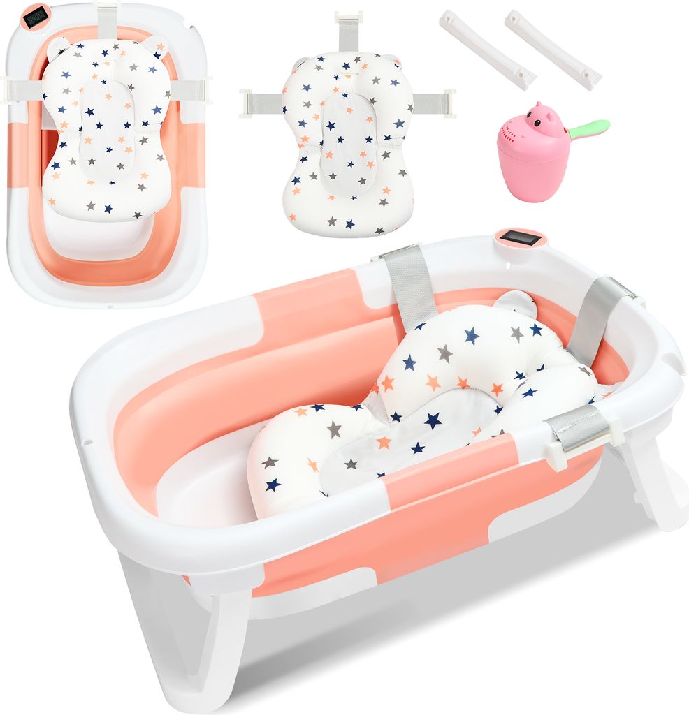Jopassy Babybadewanne 60,5x43x20,5cmFaltbar Baby Bath Wanne Rosa PP+PTE Babywanne mit Rutschfeste Fußpolster Badewanne Für Babys Kinder (mit Sitz...