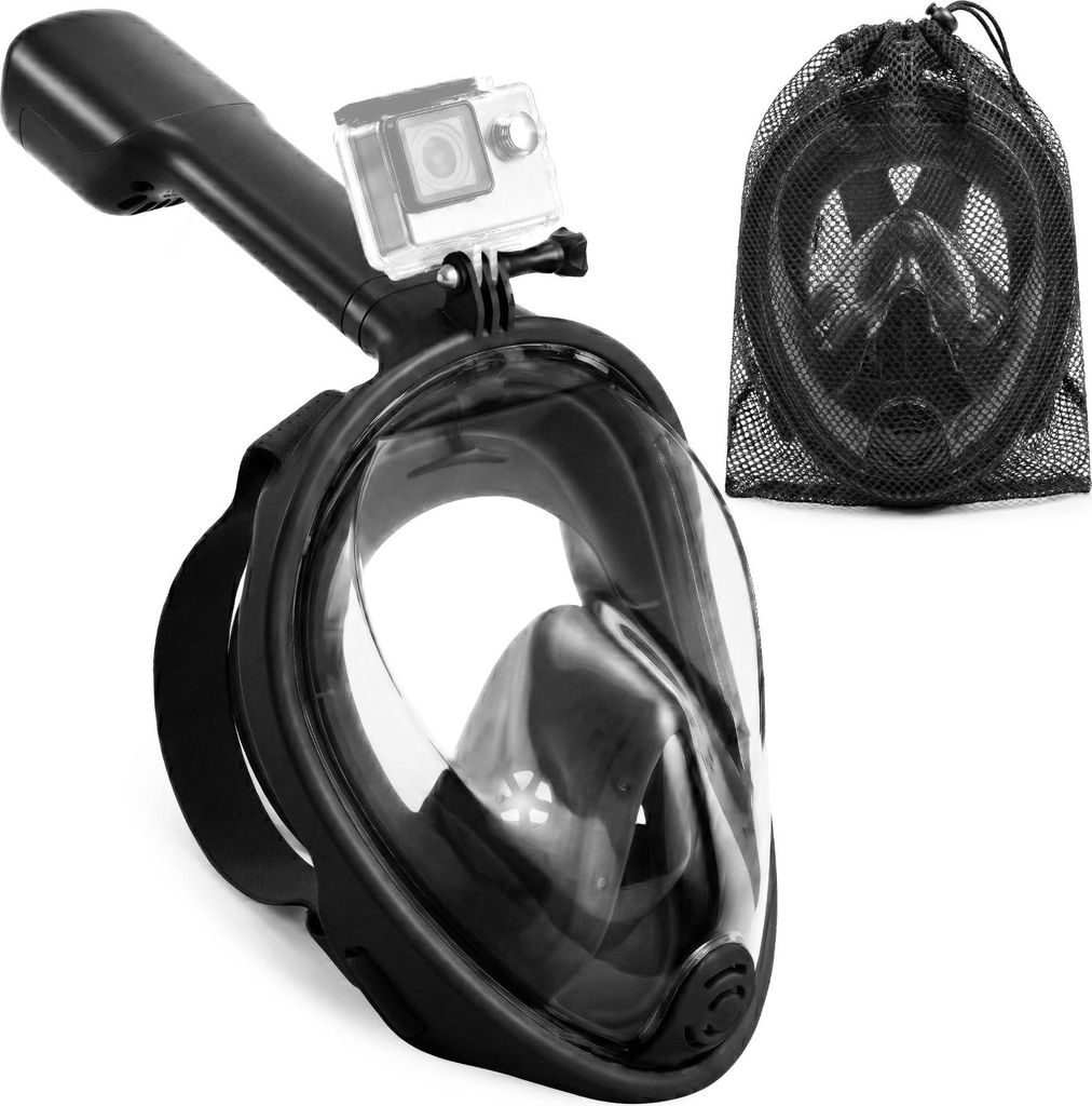 Schnorchelmaske 180° Grad Sicht Vollgesichtsmaske Tauchmaske mit Aktion Kamera-Halterung S/M Schwarz