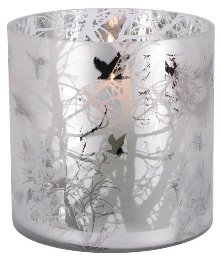 Grand Photophore Carré 15cm PTMD Winty en Verre Blanc Finition Mate