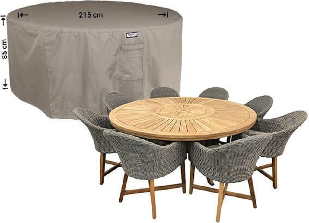Raffles Covers Abdeckhaube für runder Tisch mit Gartenstühle Ø 215 H: 85 cm | Atmungsaktiv | Wasserdicht | UV-beständig | Elastischer Kordelzug