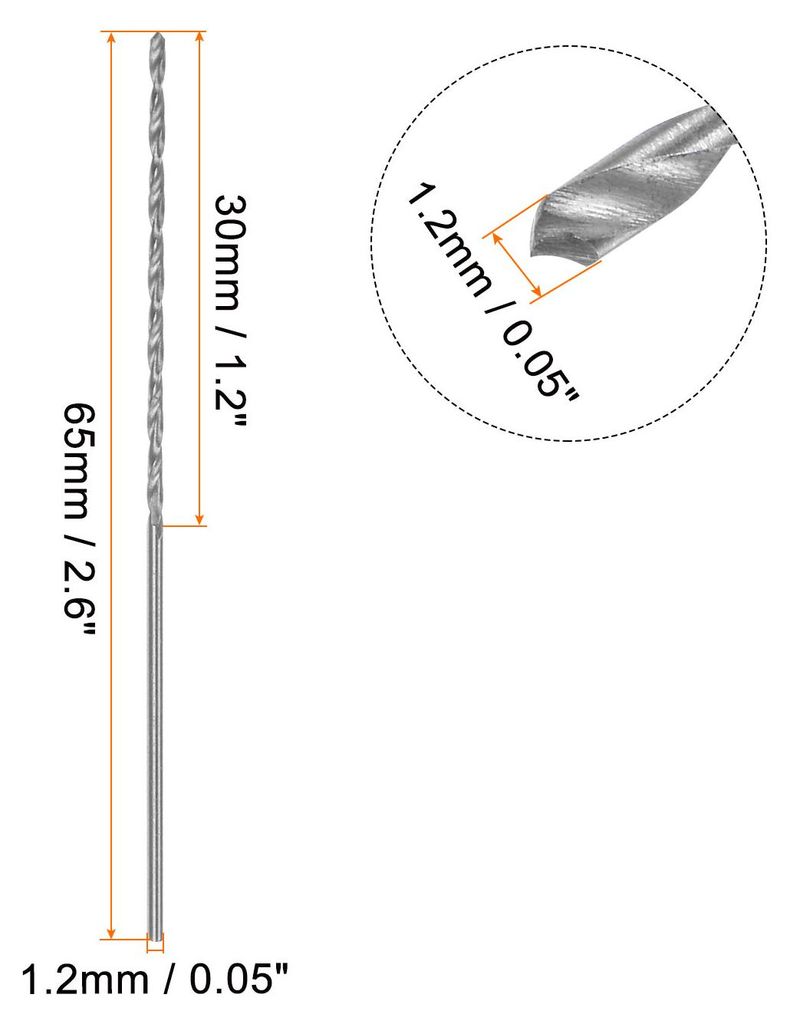 10 Stk Extra Lange Spiralbohrer 1.2mm HSS Bohrspitze mit Schnellstahl Gerade Schaft Bohrkronen 65mm L?nge fš¹r Metall Holzwork Plastik Alulegierung