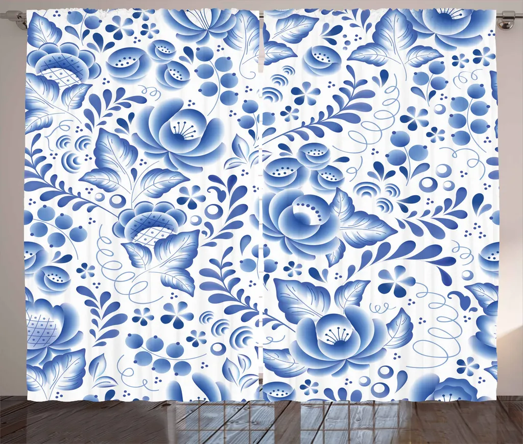 ABAKUHAUS Tende Vintage Blue Porcellana 280x175cm per Soggiorno Rustico