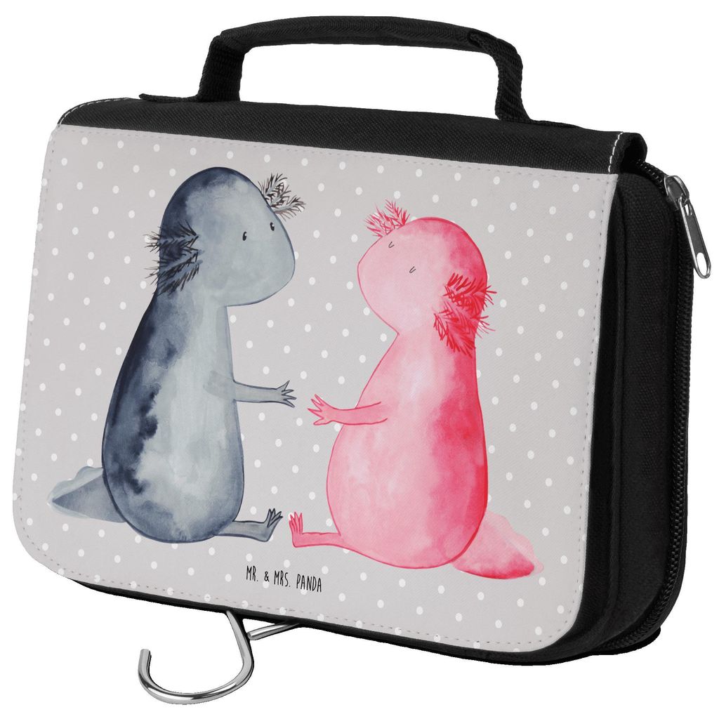 Mr. & Mrs. Panda Kosmetiktasche Axolotl Liebe - Grau Pastell - Geschenk, Valentinstag, badtasche, Make-Up Tasche, Schminktasche, Kulturtasche, glü...
