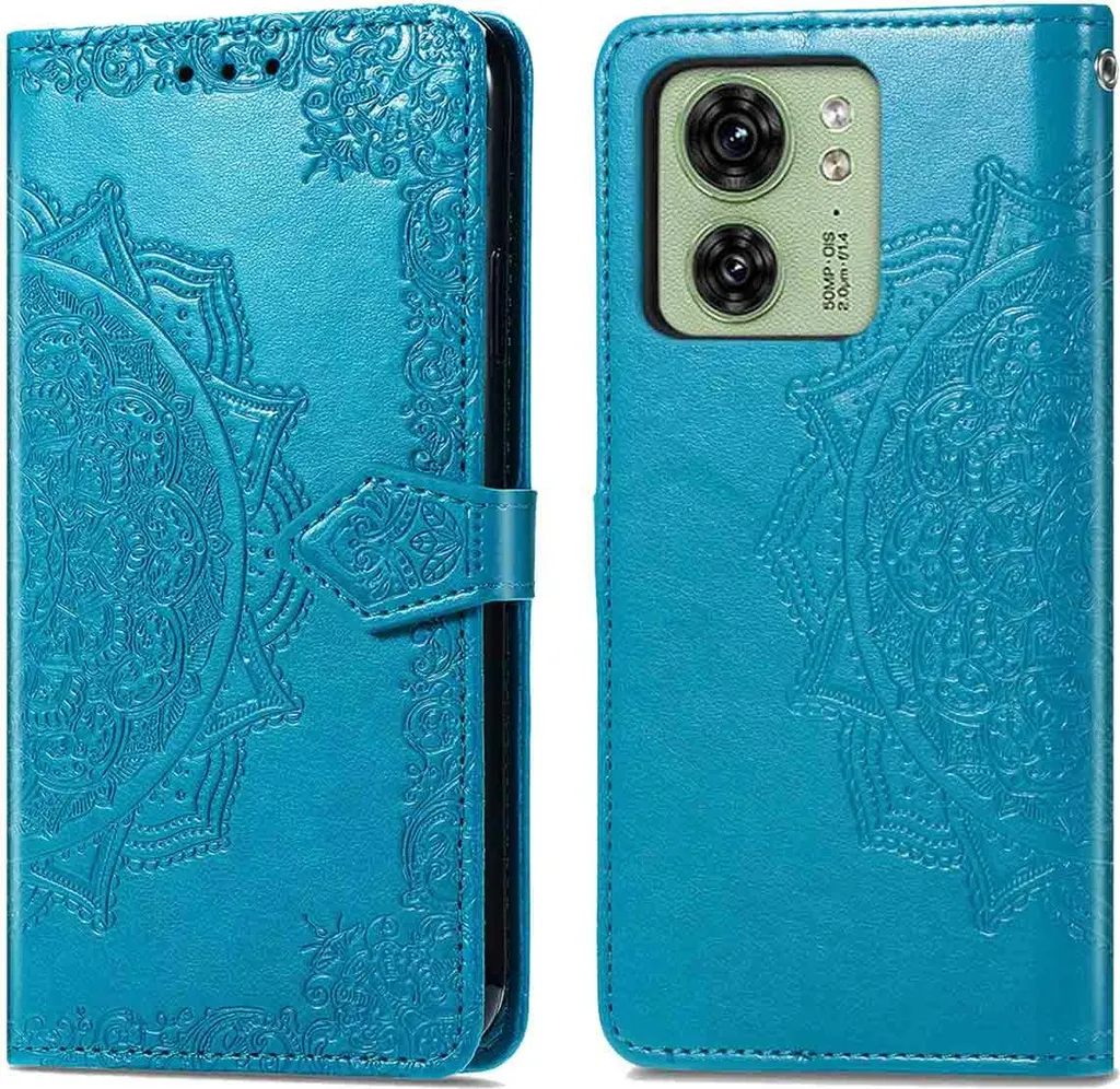 Custodia A Libro IMEIKONST Per Motorola Moto G9 Plus | Pelle PU Con Stampato Mandala Blu | Portafoglio E Supporto - 4