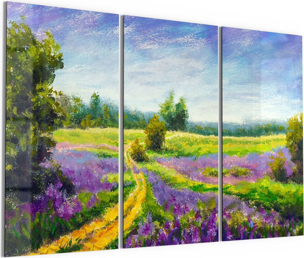 DEQORI Glasbild Echtglas 3x50x100 cm 'Wiese mit Gladiolen' Wandbilder XXL groß