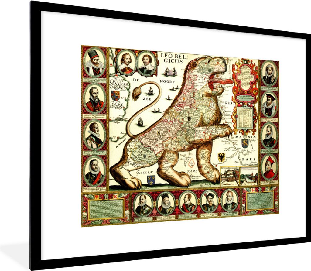 MuchoWow Gerahmtes Poster Historische Karte der alten Niederlande 80x60 cm - Poster mit Schwarzem Bilderrahmen Wandposter Rahmen Foto Bilder - Sc...