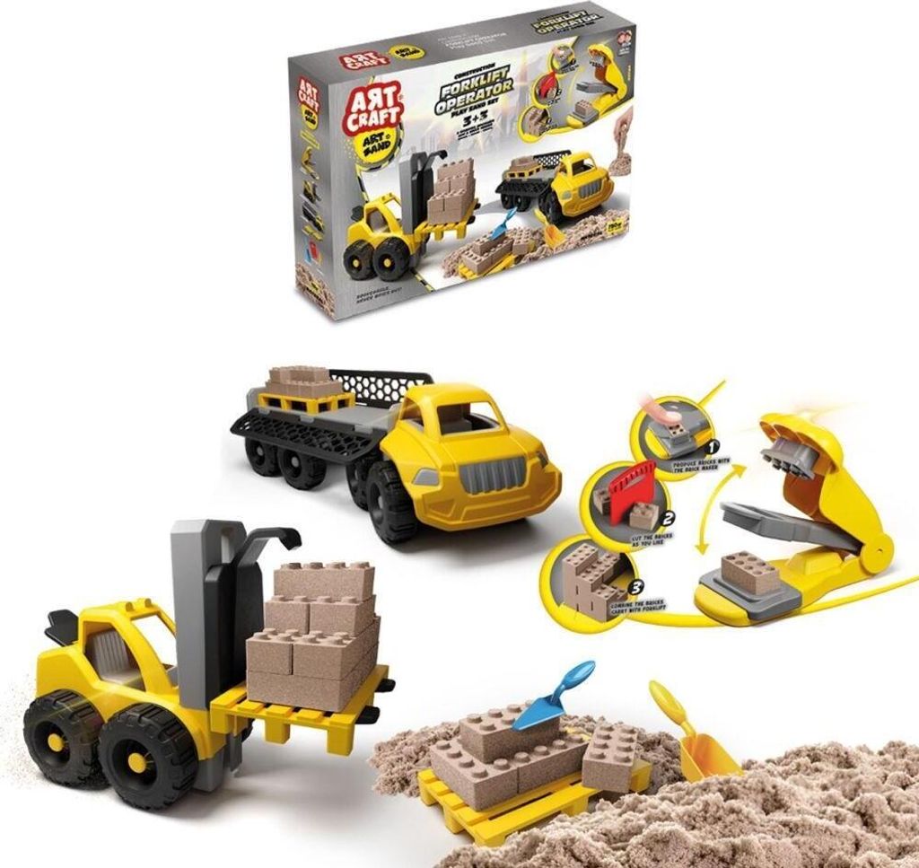 Sand-Bausatz Burg 750g mit Baufahrzeugführer und Produktbild 