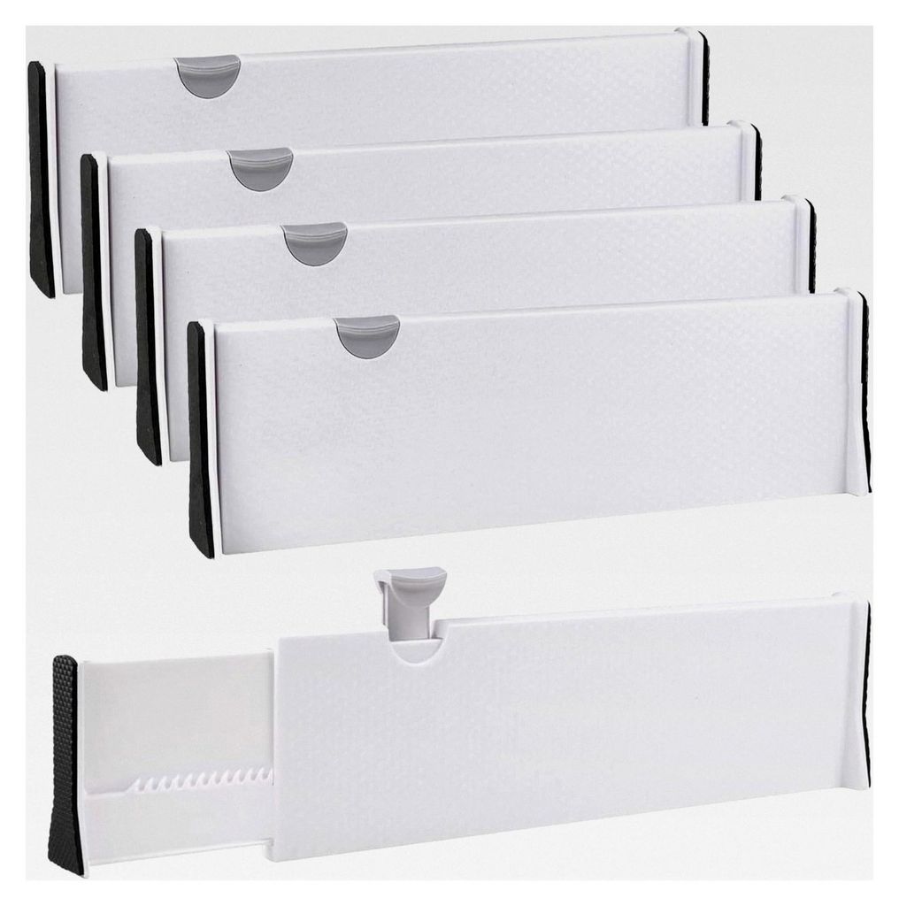 4er-Set verstellbare Schubladentrenner für die Küche, 33,2-55 CM, 12,7 CM hoch, Organizer für Küche, Kommode, Badezimmer, Schlafzimmer (Weiß)