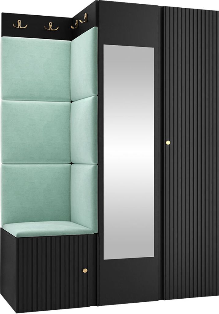 MIRJAN24 Garderoben-Set Orion Ryfel Slim XXIV, Kleiderschrank, Schuhschrank, Kleiderhakenbrett, 7x Paneel 42x42, Spiegel, 8 Kleiderhaken, Metallgri...