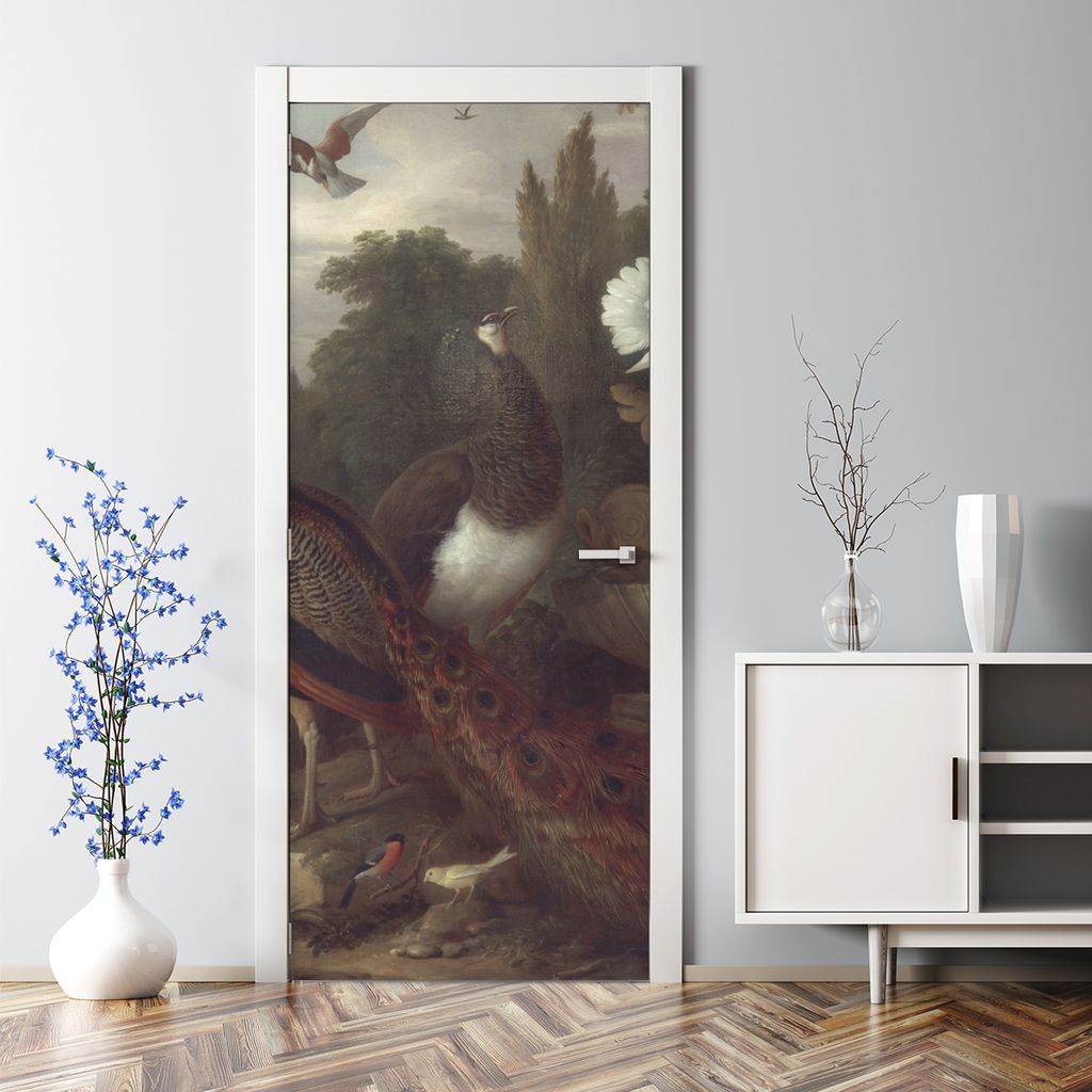 Dekorative Türposter selbstklebend Klebefolie Wandaufkleber Türaufkleber Pfaue Malerei 77 x 200 cm