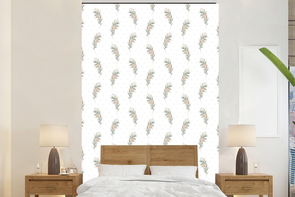 MuchoWow Fototapete für Wohnzimmer oder Schlafzimmer Wandtapete Vinyl Motivtapete Blumen - Blätter - Muster - 170x260 cm - Wohnzimmertapete