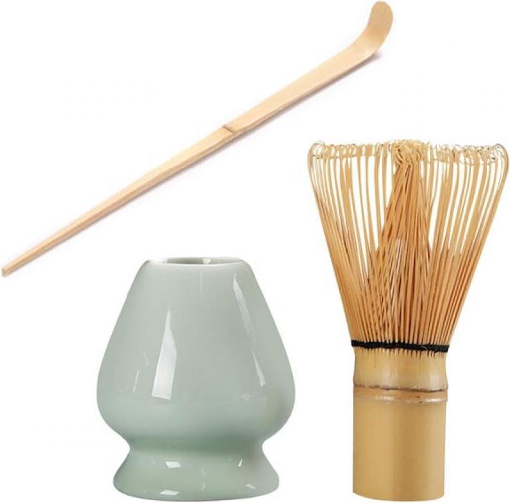 Set mit 3 Instrumenten für Matcha-Gesicht, japanischer Teekessel, Song-Dynastie-Tee-Set, Keramik/Bambus, Maro/Grün, süßes Gold-Set
