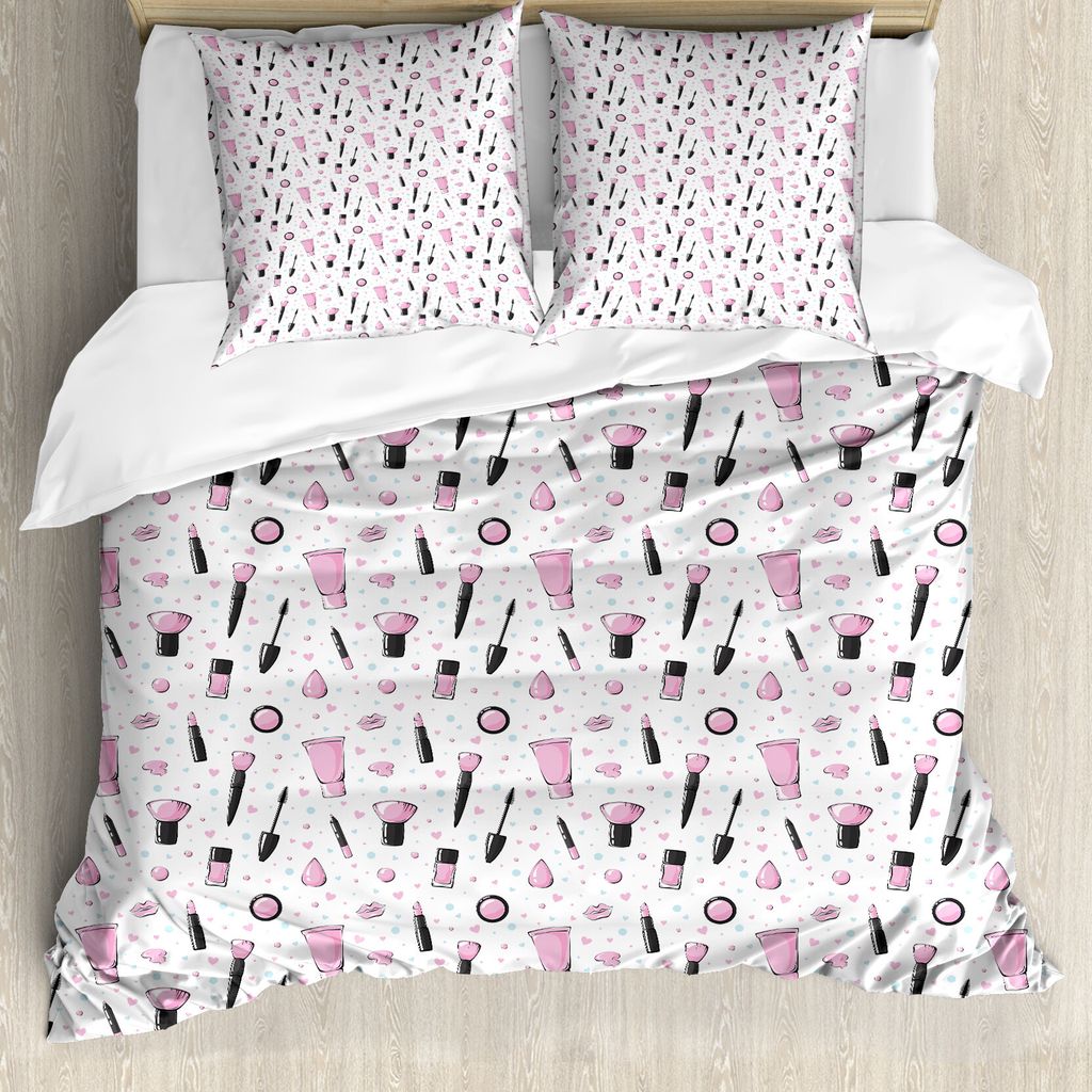 ABAKUHAUS Blau und Pink Bettbezug Set für Einzelbetten, Make-up-Zubehör, Milbensicher Allergiker geeignet mit Kissenbezug, 155 cm x 220 cm - 80 x...