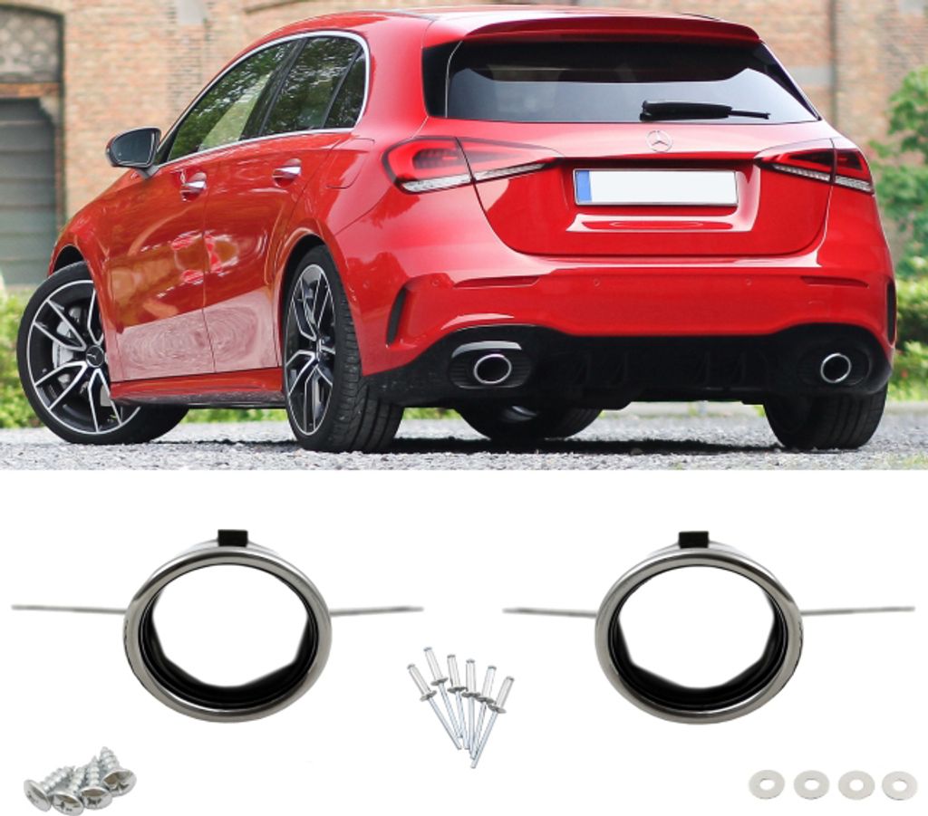 Sport Auspuffblenden SET 1-Rohr Chrom passt für Mercedes A-Klasse W177 nicht A35 AMG