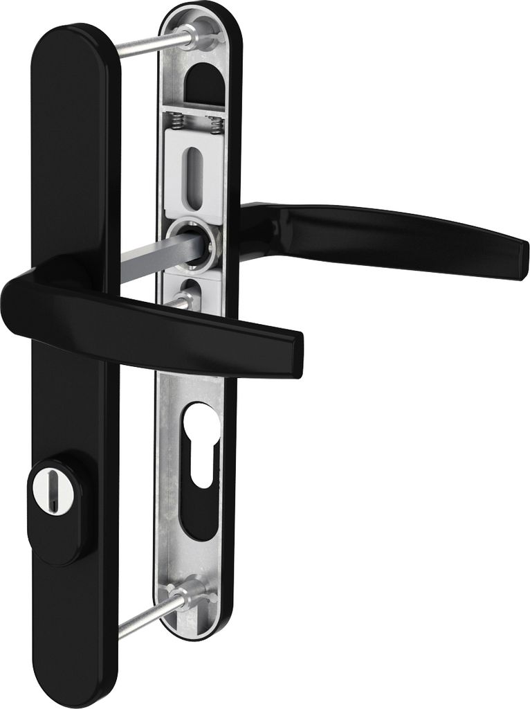 Aluminium Schmalrahmengarnitur Schwarz 92mm PZ Wechselgarnitur Haustür Nebeneingangstür Drücker/Drücker 71-86mm ja