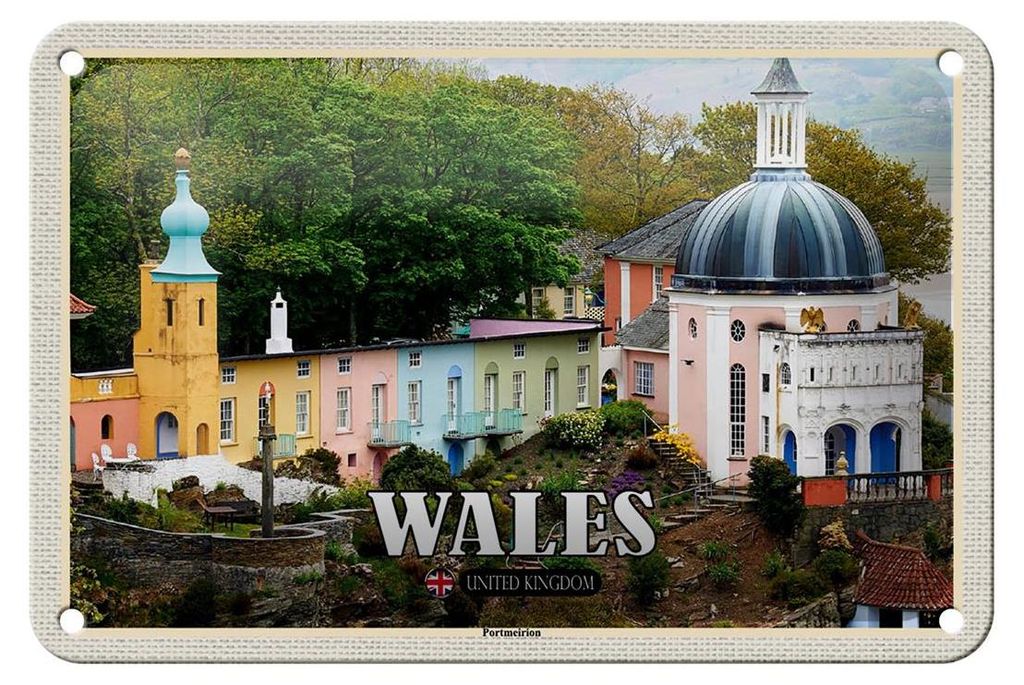Blechschild Reise 18x12cm Wales United Kingdom Portmeirion Deko