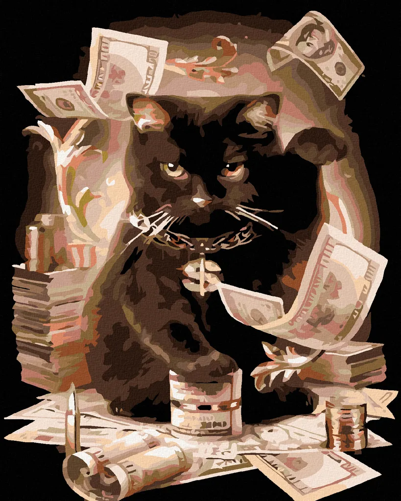 Zuty - Pittura con diamanti - GATTO NERO, 40x50 cm, senza cornice e senza tela tesa
