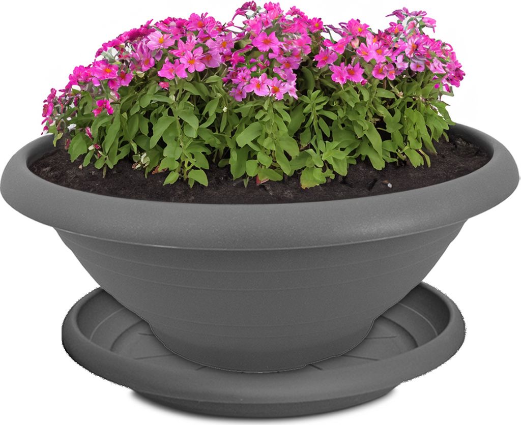 Pflanzkübel mit Untersetzer für aussen 45 cm Blumentopf grau