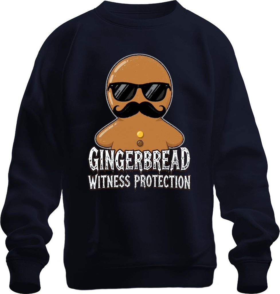 Gingerbread Witness Protection Weihnachten lustig Schnurrbart Uni Sweatshirt Pullover, Navy, S