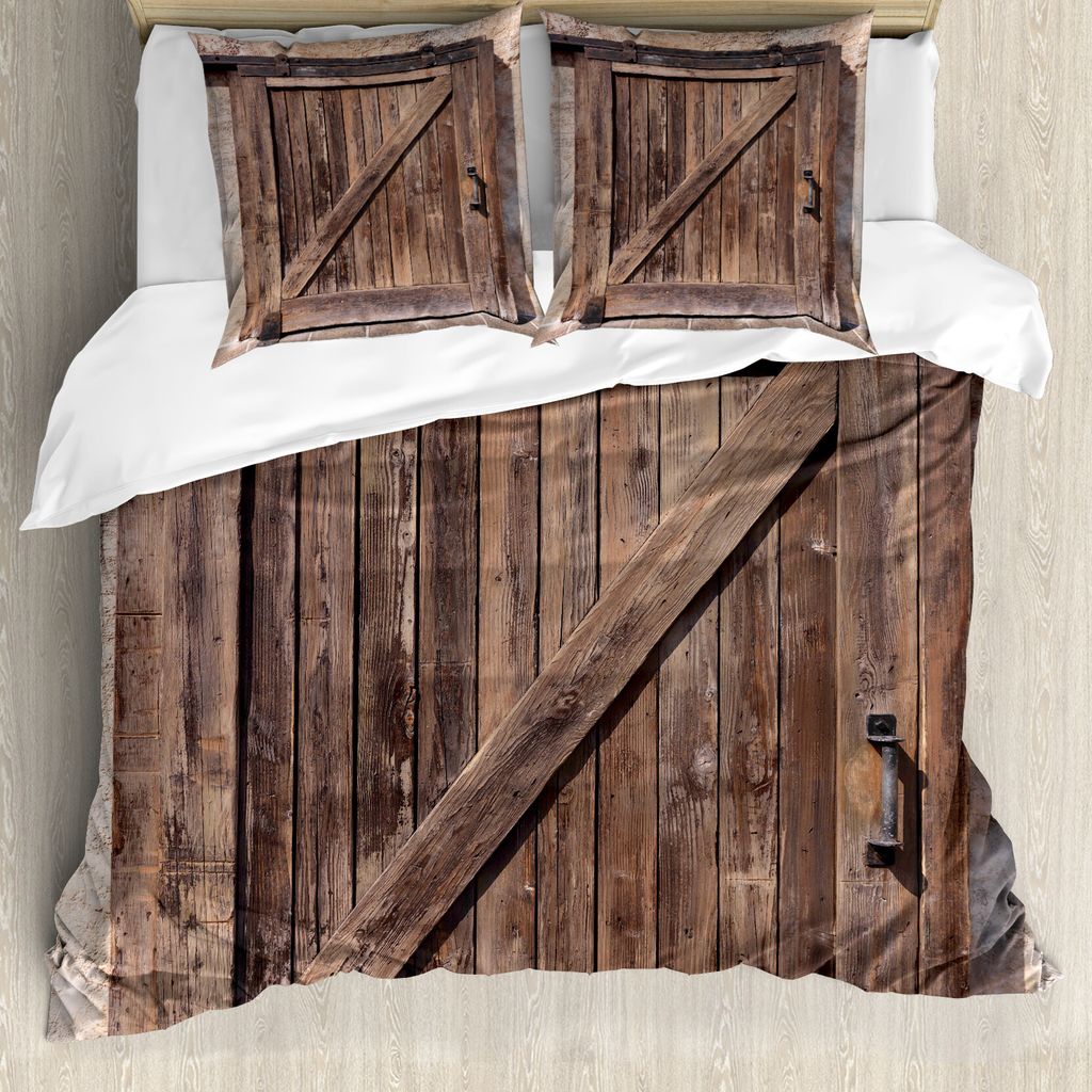 ABAKUHAUS Rustikal Bettbezug, Im Alter von Tür Jahrgang Rural, Milbensicher Allergiker geeignet mit Kissenbezügen, 155 cm x 220 cm - 80 x 80 cm, ...