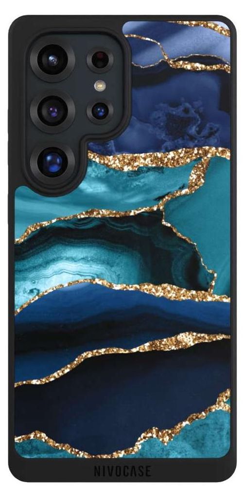 NIVOCASE Handyhülle für Samsung Galaxy S25 Ultra Hülle NIVOpure Case Schwarz Glitzer Look Marmor Trends