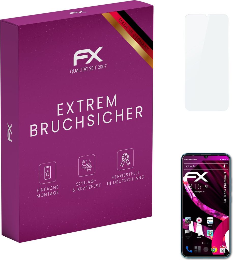 atFoliX FX-Hybrid-Glass Displayfolie kompatibel mit Tecno Phantom 9 Glasfolie
