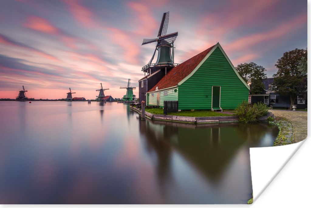 MuchoWow Poster Zaanse schans mit Mühle 180x120 cm - Fotoplakat