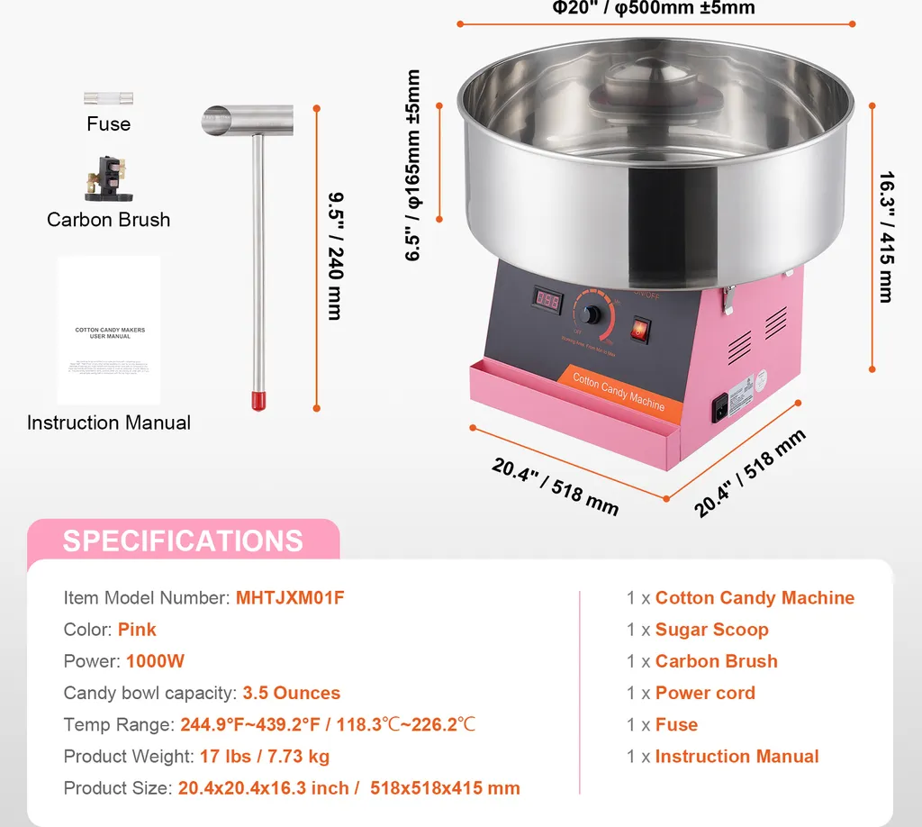 SucceBuy Macchina per zucchero filato elettrica, macchina per zucchero filato da 1000 W, ciotola in acciaio inox, paletta per lo zucchero, ideale per la casa, le feste di compleanno dei bambini, le celebrazioni in famiglia, rosa - 7