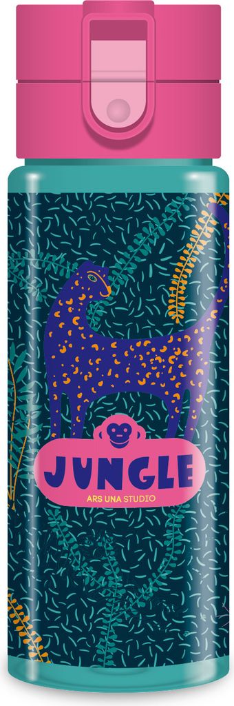 ARS UNA Trinkflasche Jungle - tropische Tiere und Pflanzen, grün-rosa, für Mädchen, 475 ml