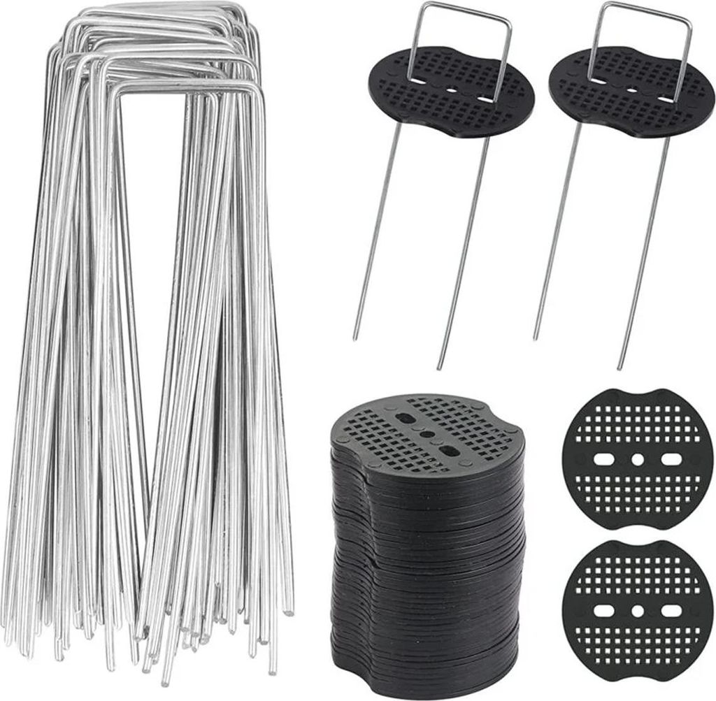 40 Stück U-förmige Gartenpfähle mit 40 Unterlegscheiben, Gartenbodenblechpfähle zur Befestigung von Unkrautbekämpfungsfolien im Garten