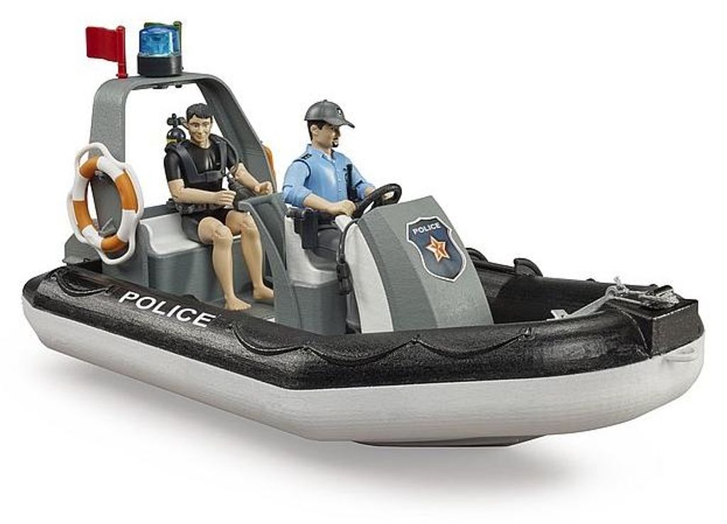 BRUDER bworld Polizei Schlauchboot mit Polizist, Taucher Produktbild 