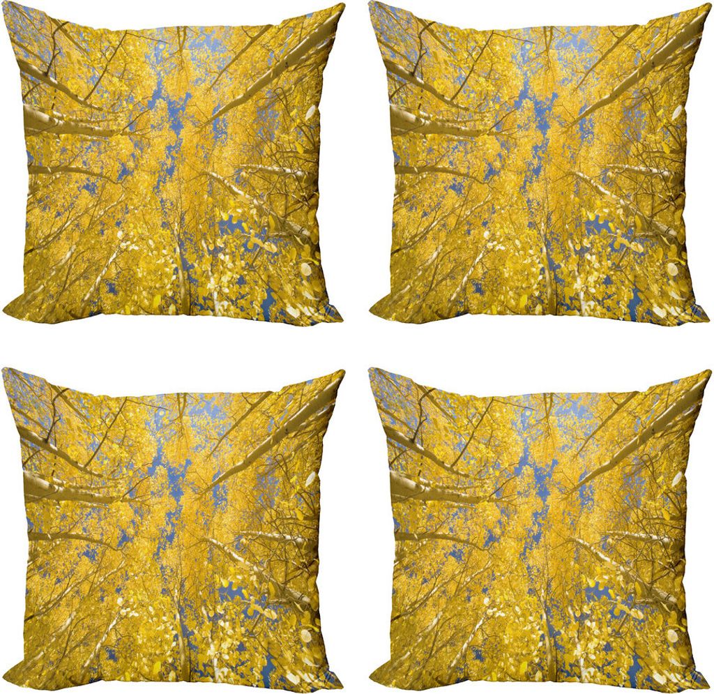 ABAKUHAUS Gelb und Blau Kissenbezug Set (4 Stück), Aspen-Bäume, Moderner Doppelseitiger Digitaldruck, 45 cm x 45 cm, Gelb