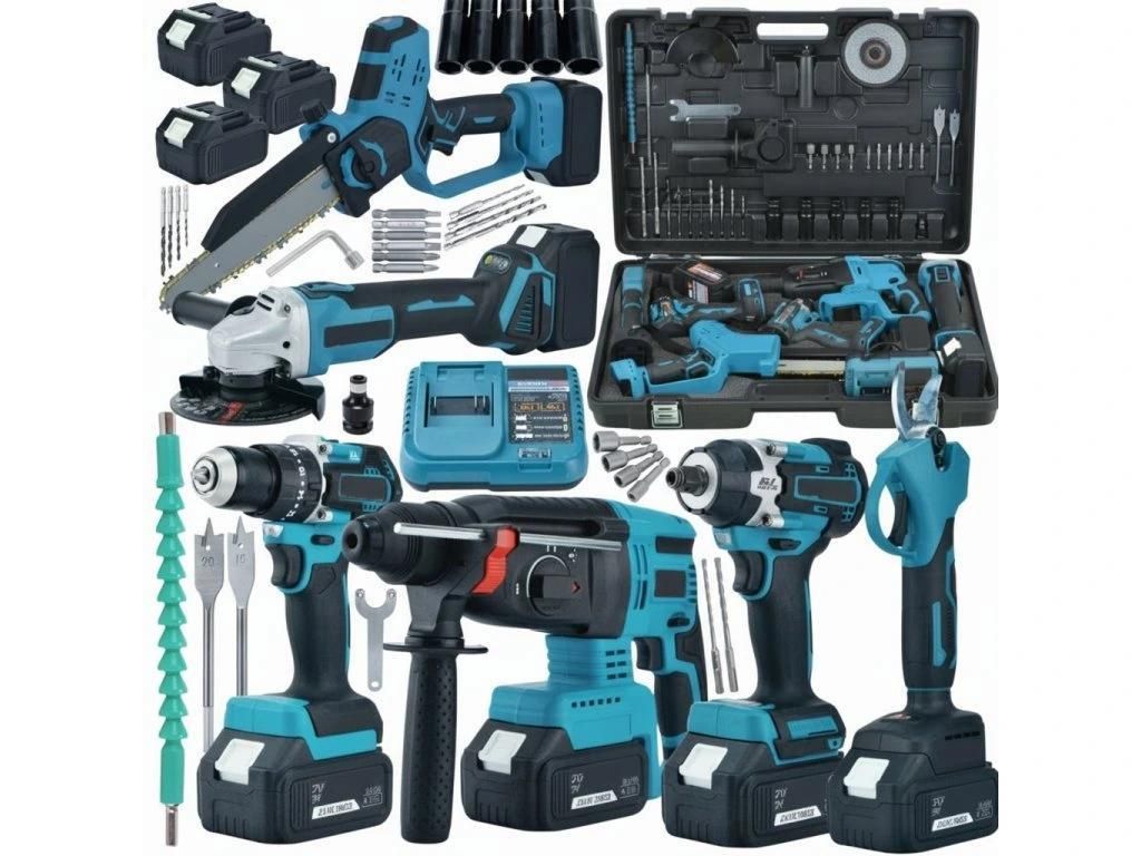 6-in-1 Akku-Werkzeugset im Koffer 4x36V Schleifmaschine, Säge, Schraubenschlüssel, Hammer, Schraubendreher, Schere