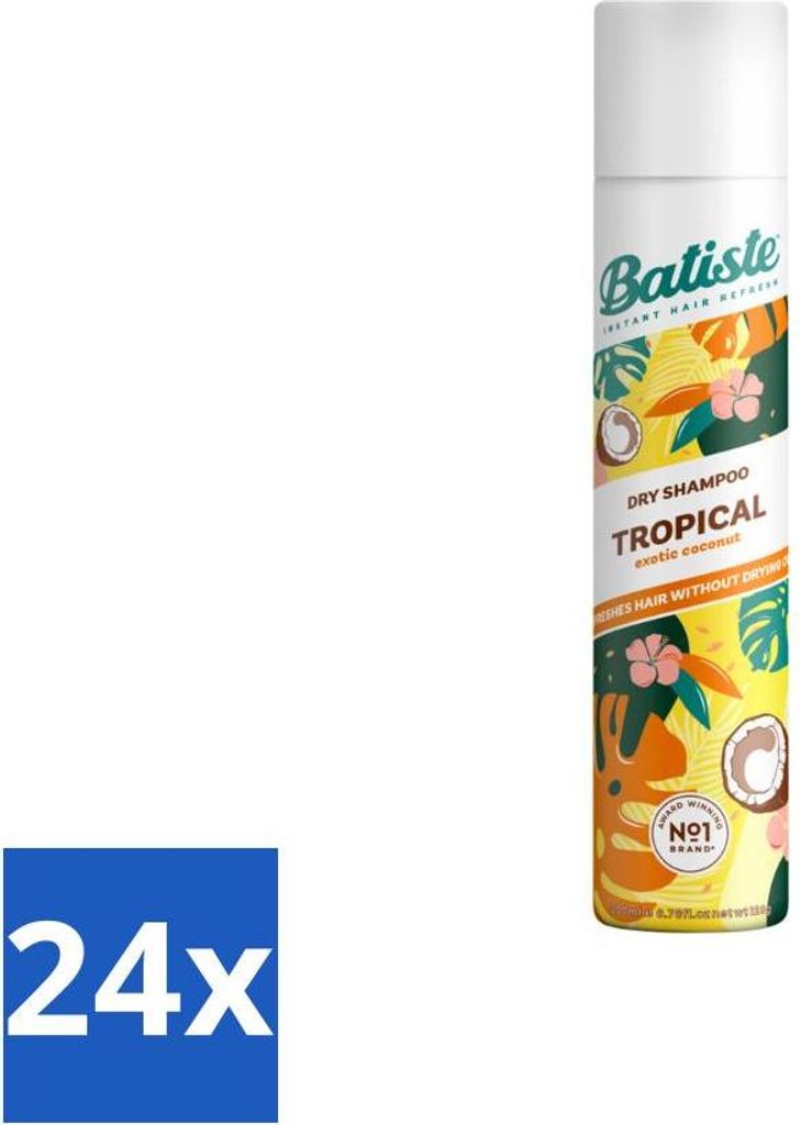 Batiste – Tropical – Trockenshampoo – Tropischer Duft – Erfrischt und stylt – 200 ml - Vorteilspack - 24 Stücke