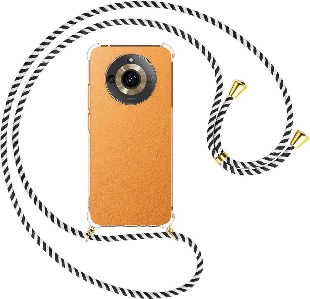 Handykette Backcover-Schutzhülle mit Band (Metall goldfarben) für Realme 11 5G (6.72'') - schwarz/weiß gestreift