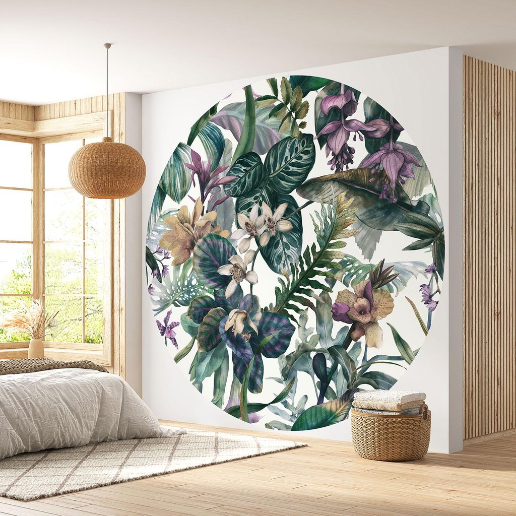 Runde Tapete / Kreis – Lumaléa – Blumenmuster – Standardpapier 170 g, abwaschbar – Durchmesser 90 cm