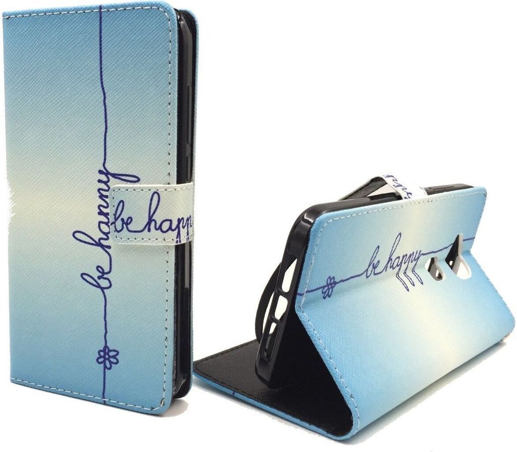 Handyhülle Tasche für Handy Huawei G8 Schriftzug Be Happy Blau