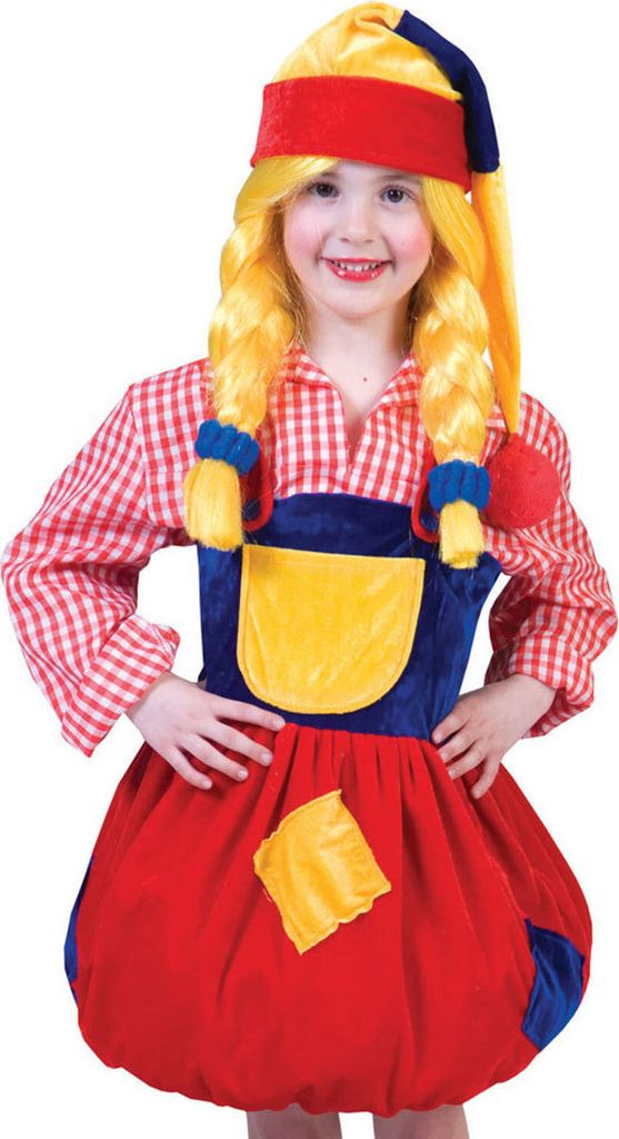 Kinder Zwergen Kostüm "Pitcha" für Mädchen | Buntes Ballonkleid mit Zwergenmütze Größe: 164