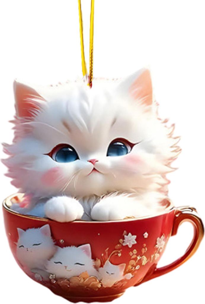 Weihnachtsbaumschmuck aus Acryl, Cartoon-Tier-Anhänger für den Rückspiegel, 2D-flacher Anhänger mit Katze/Hund/Bär/Kaninchen für den Weihnach...
